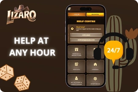 A Lizaro Casino support agent answers a player in live chat from the mobile site.