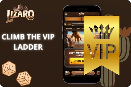 A five-step VIP ladder at Lizaro Casino where players unlock cashback and personal managers as they rise.
